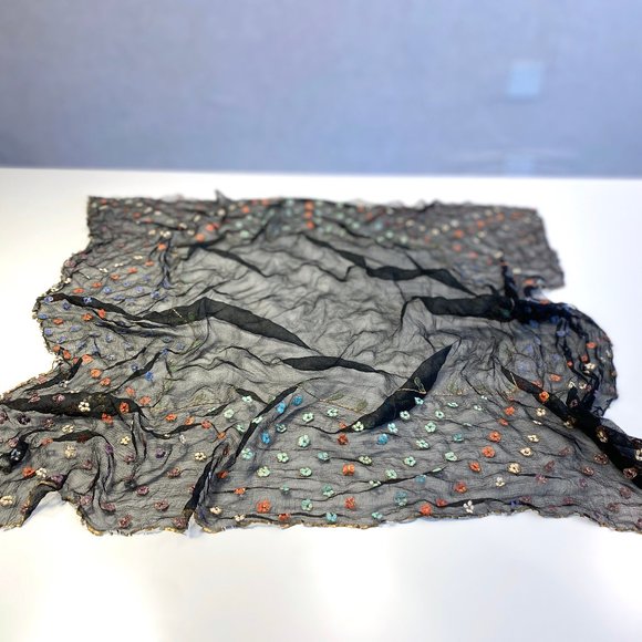 Vintage Handpainted Victorian Scarf - Sheer Floral Paisely and Gold Trim Paint - Picture 4 of 11